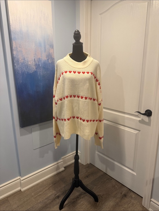 Smash + Tess Sweaters - Smash + Tess Cream Sweater with Red Heart Stripes